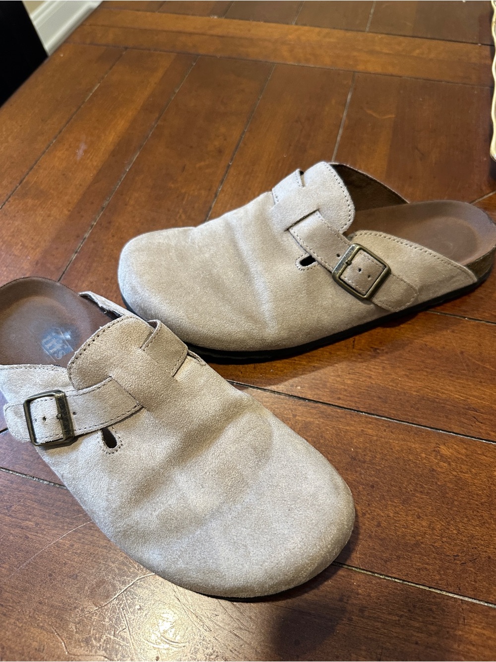 Women’s Suede Slip-On Clog with Buckle - Taupe